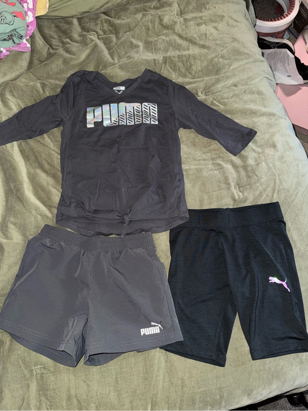 Puma Black Kids 3-Piece Pajama Set with Iridescent Logo